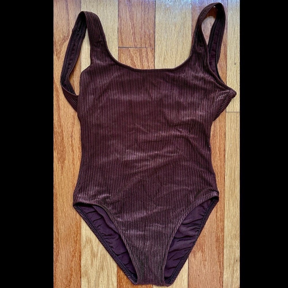 VINTAGE 1990s JANTZEN BROWN RIBBED ONE PIECE TANK STYLE SWIMSUIT BATHING SUIT 10